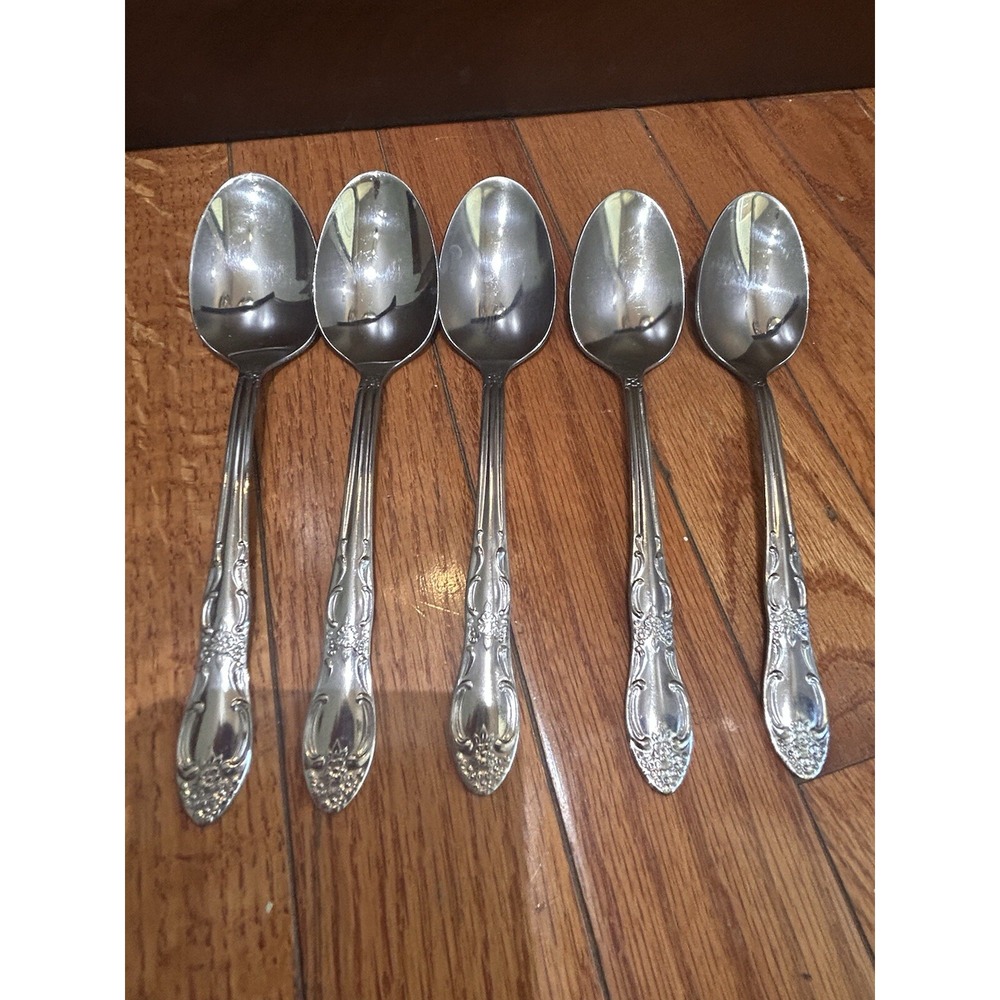 Vtg Oneidacraft Tablespoons Set Of Five Rose Pattern Stainless Steel
